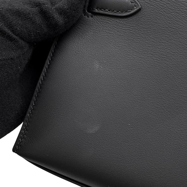 エルメス ハンドバッグ ポシェットケリー ブラック/ゴールド金具 スイフト K刻印 黒