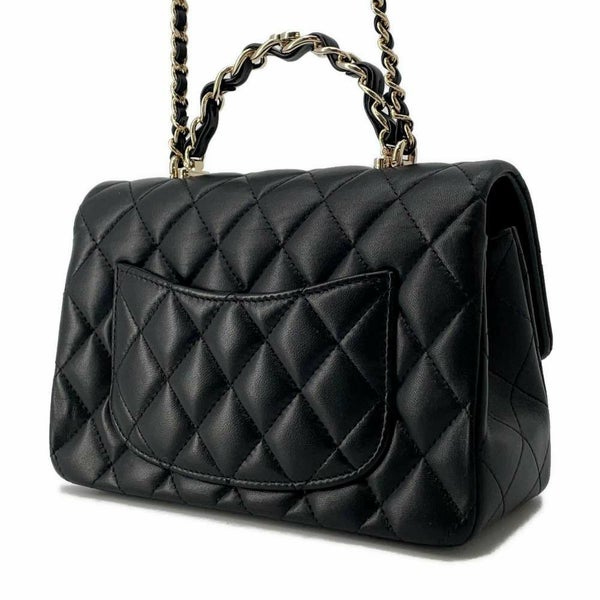 シャネル チェーンショルダーバッグ マトラッセ ココマーク トップハンドル ミニ メタリック グレインド カーフスキン AS2431 CHANEL 黒