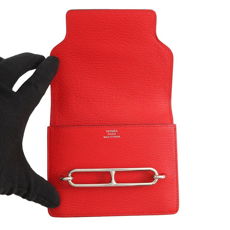 エルメス 財布 ロウリス ルリ スリム ルージュクー/シルバー金具 シェブルミゾル Z刻印 HERMES 財布