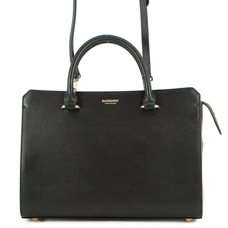バーバリー ハンドバッグ サイドチェック バンウェル スモール レザー キャンバス 8084023 BURBERRY 2way 黒