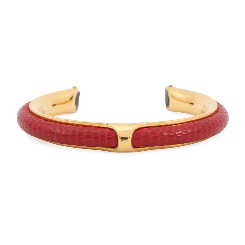 エルメス ブレスレット レッド/ゴールド金具 リザード/メタル HERMES アクセサリー