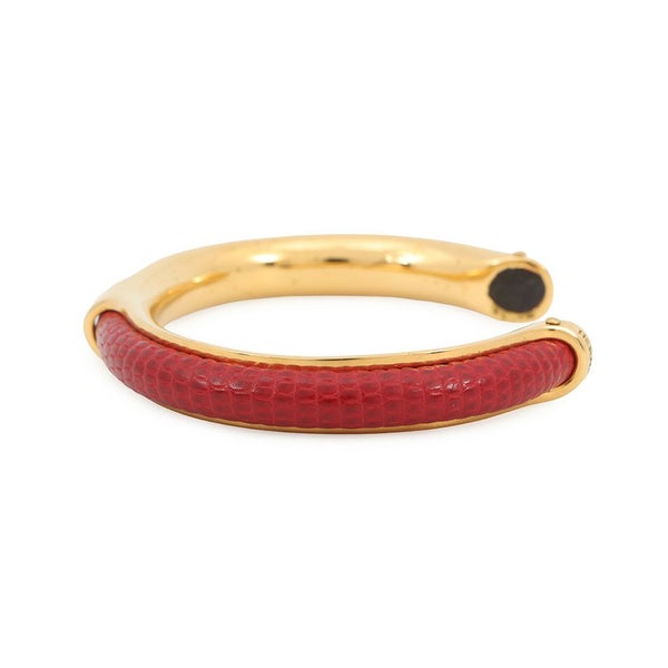 エルメス ブレスレット レッド/ゴールド金具 リザード/メタル HERMES アクセサリー