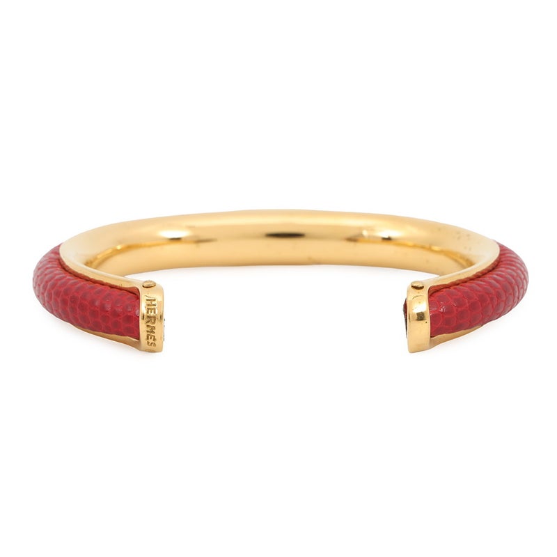 エルメス ブレスレット レッド/ゴールド金具 リザード/メタル HERMES アクセサリー