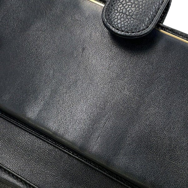 シャネル 長財布 ココマーク がま口 ロングウォレット キャビアスキン CHANEL 黒