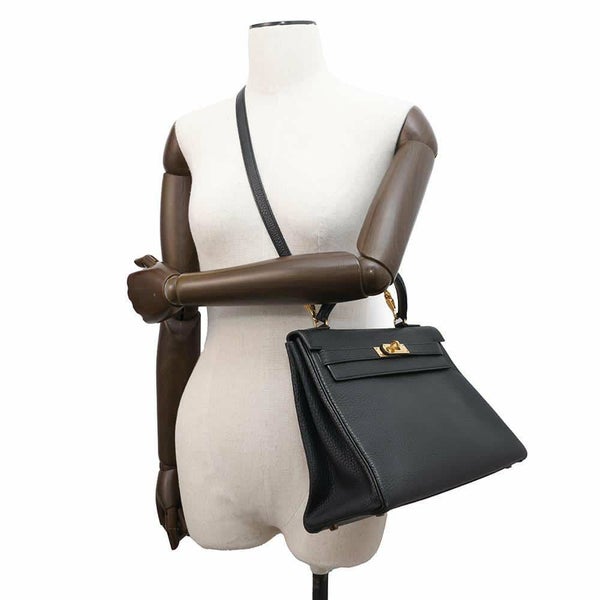 エルメス ハンドバッグ ケリー32 内縫い ブラック/ゴールド金具 アルデンヌ T刻印 2wayショルダー 黒