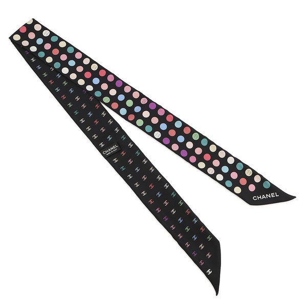 シャネル スカーフ ココマーク 総柄 ドット シルク CHANEL 黒