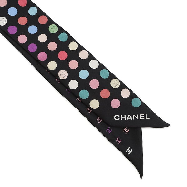 シャネル スカーフ ココマーク 総柄 ドット シルク CHANEL 黒