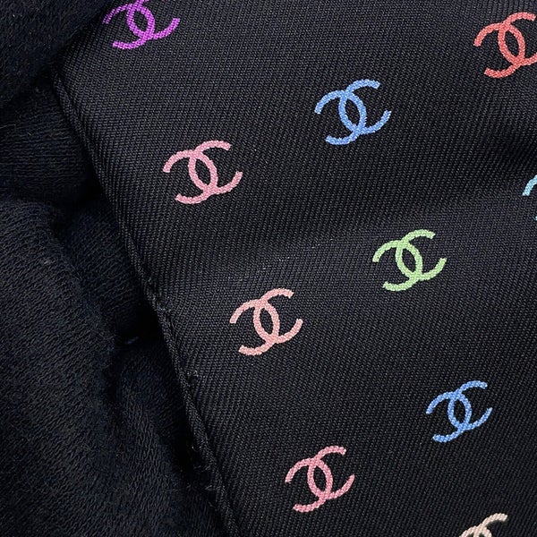 シャネル スカーフ ココマーク 総柄 ドット シルク CHANEL 黒