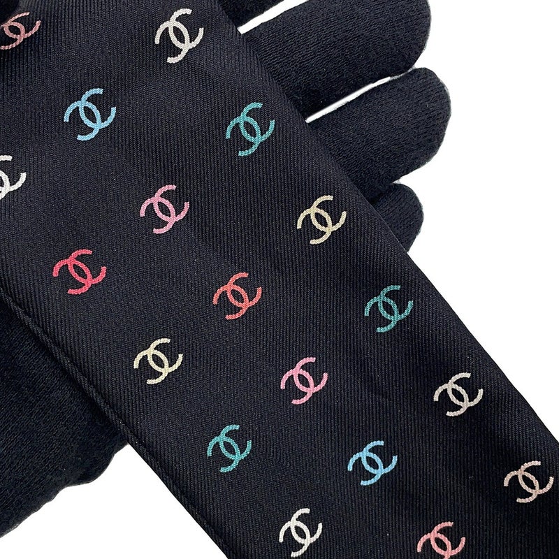 シャネル スカーフ ココマーク 総柄 ドット シルク CHANEL 黒