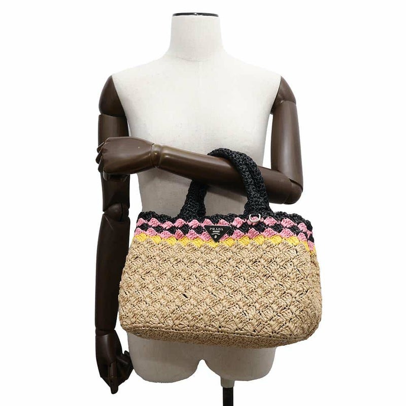 プラダ ハンドバッグ カナパ ラフィア 1BG889 PRADA 2wayショルダーバッグ 黒