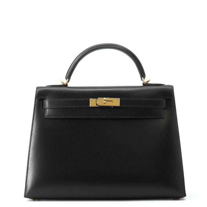 エルメス ハンドバッグ ケリー32 外縫い ブラック/ゴールド金具 ボックスカーフ □D刻印 ２wayショルダー 黒