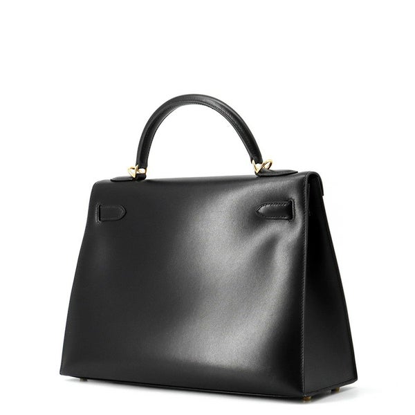 エルメス ハンドバッグ ケリー32 外縫い ブラック/ゴールド金具 ボックスカーフ □D刻印 ２wayショルダー 黒