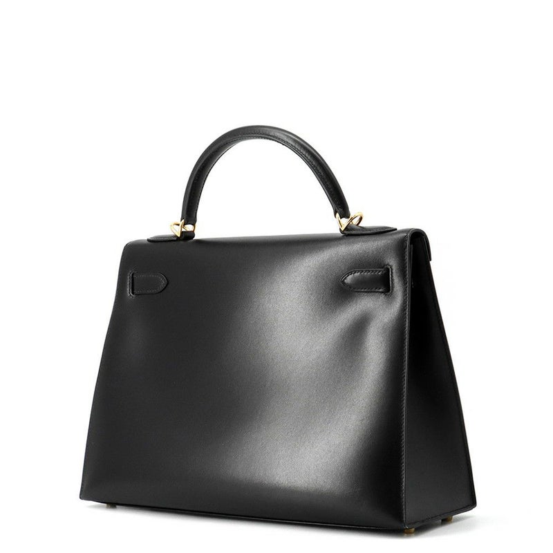 エルメス ハンドバッグ ケリー32 外縫い ブラック/ゴールド金具 ボックスカーフ □D刻印 ２wayショルダー 黒