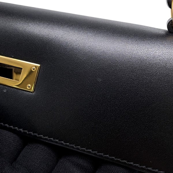 エルメス ハンドバッグ ケリー32 外縫い ブラック/ゴールド金具 ボックスカーフ □D刻印 ２wayショルダー 黒