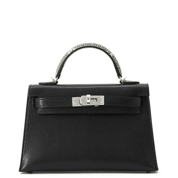 エルメス ミニケリー2 外縫い タッチ ブラック/オンブレ/シルバー金具 シェブルシャムキラ/リザードナチュラ K刻印 黒
