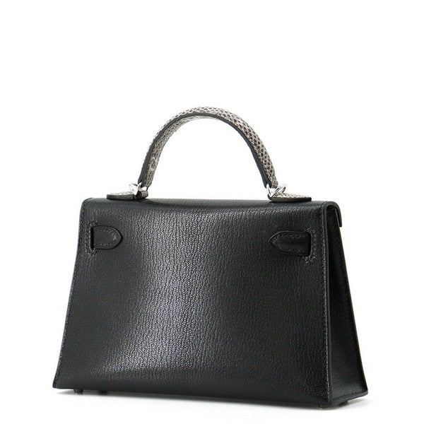 エルメス ミニケリー2 外縫い タッチ ブラック/オンブレ/シルバー金具 シェブルシャムキラ/リザードナチュラ K刻印 黒