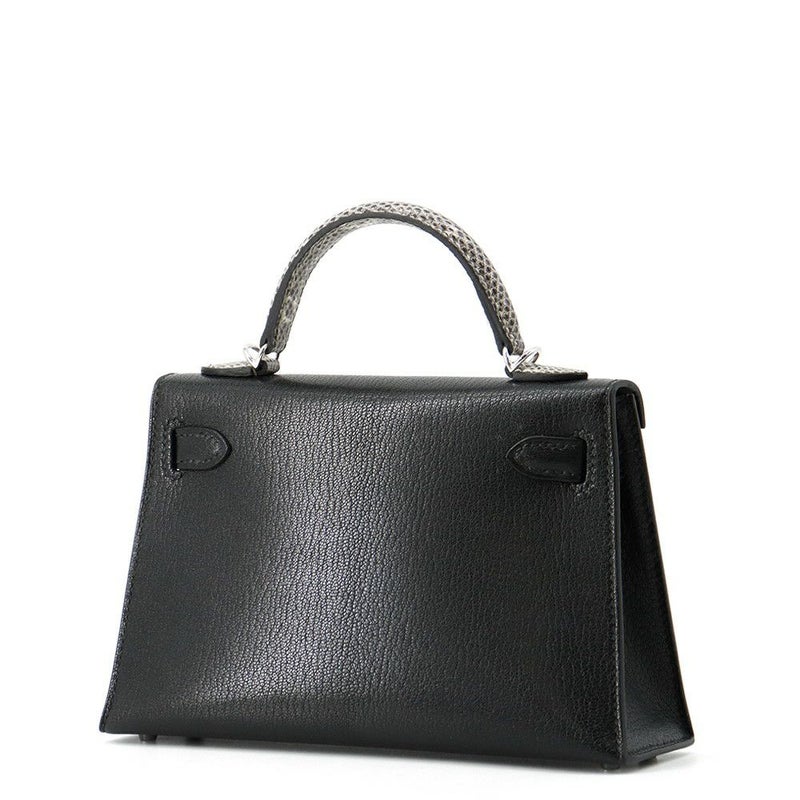 エルメス ミニケリー2 外縫い タッチ ブラック/オンブレ/シルバー金具 シェブルシャムキラ/リザードナチュラ K刻印 黒
