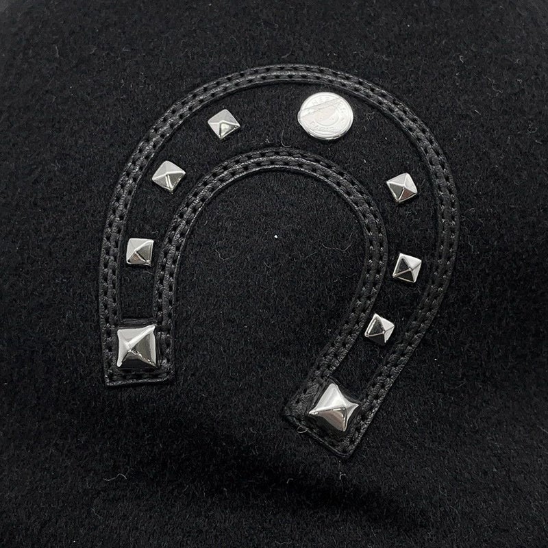 エルメス キャップ デイヴィス・ラッキー 馬蹄モチーフ カシミヤ サイズ56 HERMES キャスケット 黒