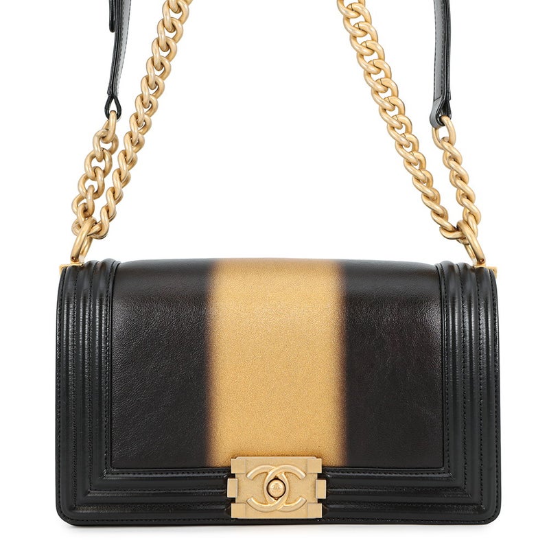 シャネル チェーンショルダーバッグ ボーイシャネル ストライプ レザー A67086 CHANEL バッグ 黒