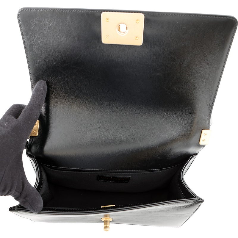 シャネル チェーンショルダーバッグ ボーイシャネル ストライプ レザー A67086 CHANEL バッグ 黒