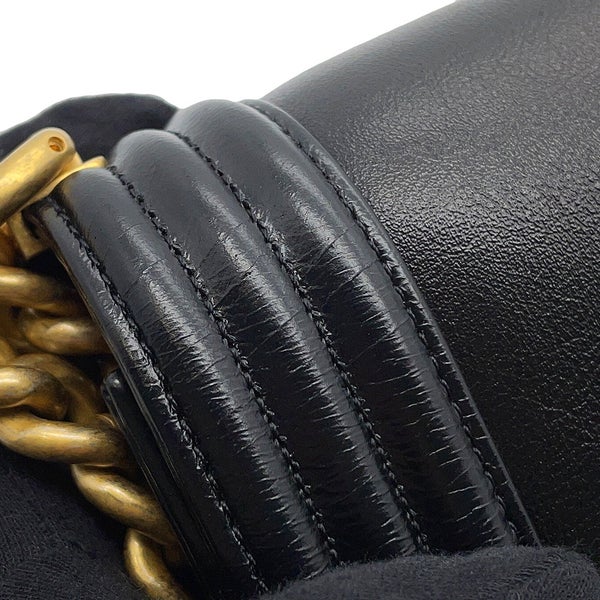 シャネル チェーンショルダーバッグ ボーイシャネル ストライプ レザー A67086 CHANEL バッグ 黒