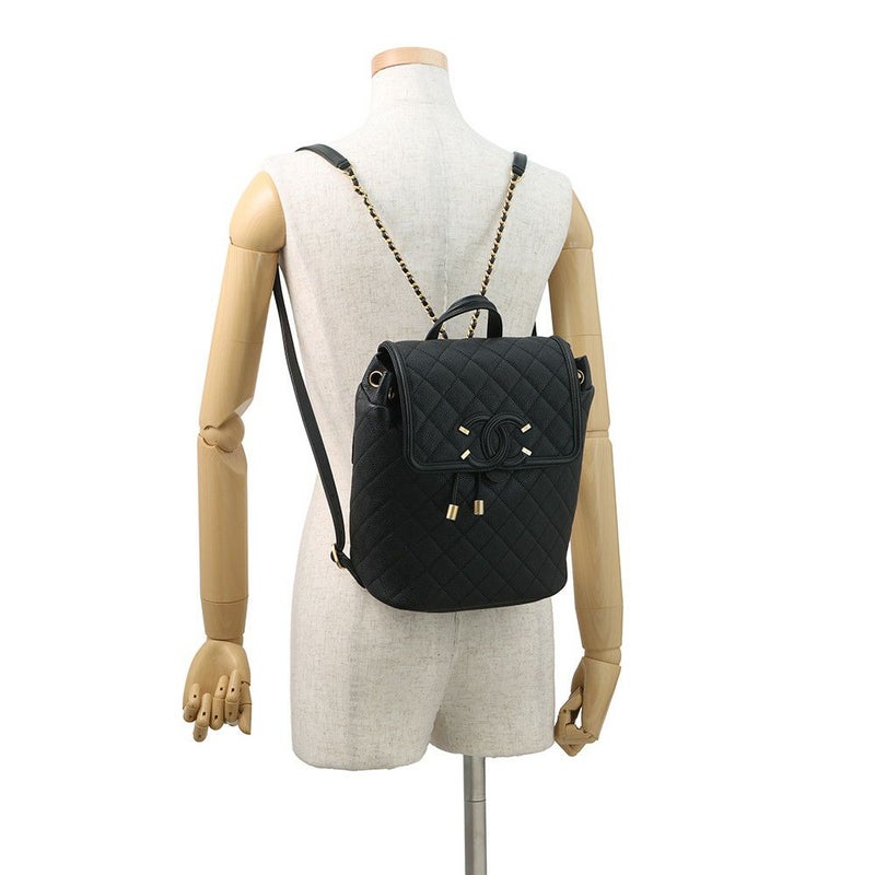 シャネル リュック フィリグリー マトラッセ ココマーク キャビアスキン A57090 バックパック バッグ 黒