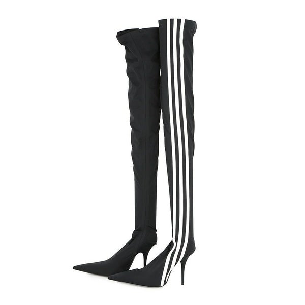 バレンシアガ ブーツ アディダスコラボ ナイフ オーバーニーブーツ レディースサイズ37 724074 BALENCIAGA adidas 靴 黒 白