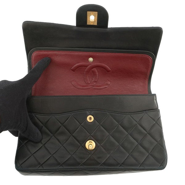 シャネル チェーンショルダーバッグ マトラッセ25 ココマーク ラムスキン ダブルチェーン A01112 CHANEL 黒