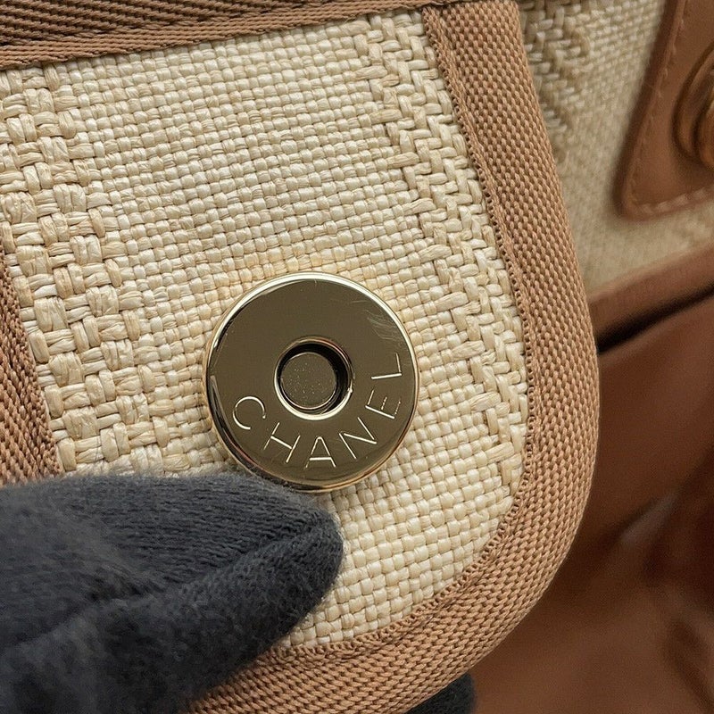 シャネル トートバッグ ドーヴィルライン ミディアム ショッピングバッグ ロゴ ストロー/レザー A67001 CHANEL