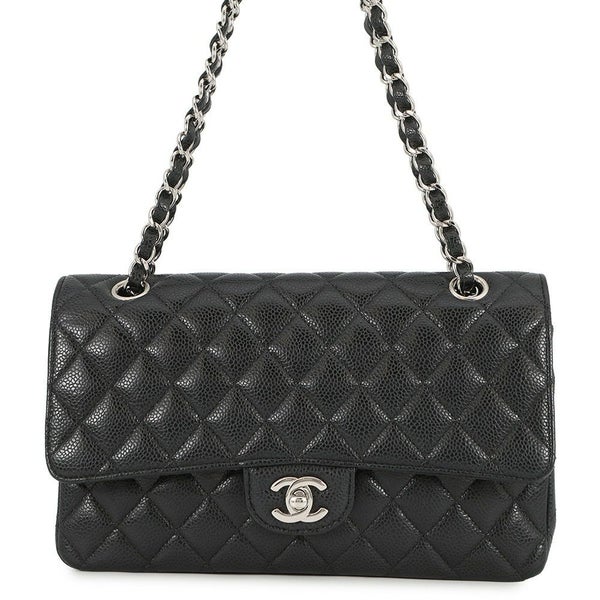 シャネル チェーンショルダーバッグ マトラッセ25 ココマーク キャビアスキン ダブルチェーン A01112 CHANEL 黒
