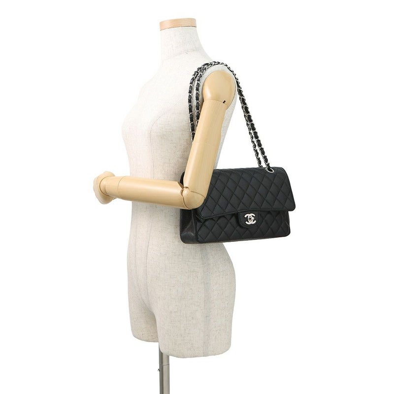 シャネル チェーンショルダーバッグ マトラッセ25 ココマーク キャビアスキン ダブルチェーン A01112 CHANEL 黒