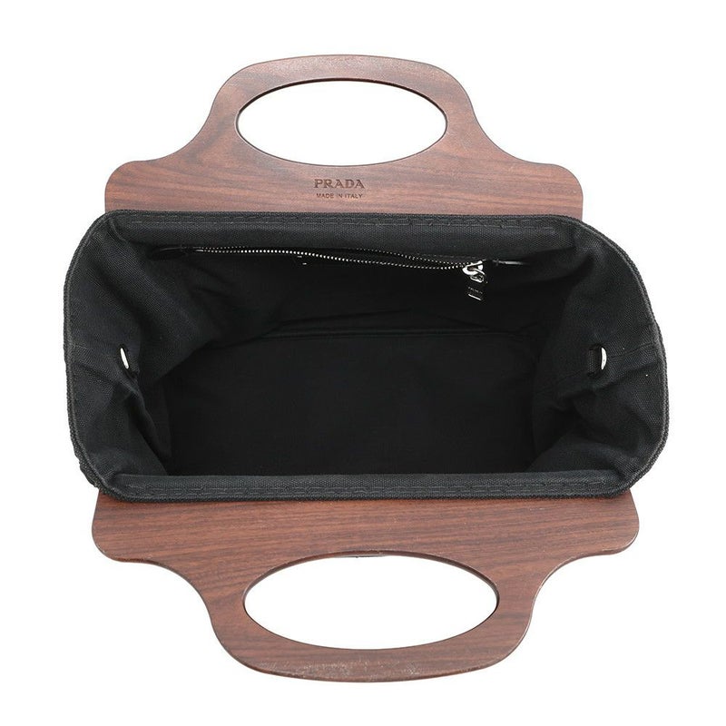 プラダ ハンドバッグ カナパ ロゴ ウッドハンドル キャンバス 1BG350 PRADA 2ｗayショルダーバッグ 黒 アウトレット品