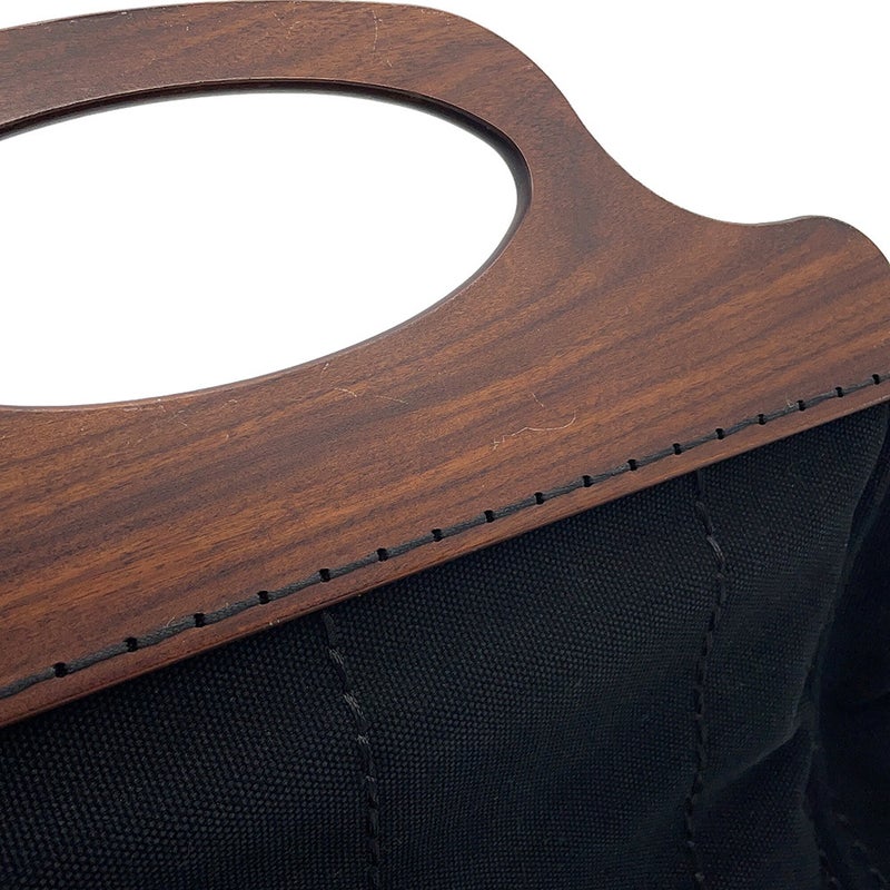 プラダ ハンドバッグ カナパ ロゴ ウッドハンドル キャンバス 1BG350 PRADA 2ｗayショルダーバッグ 黒 アウトレット品