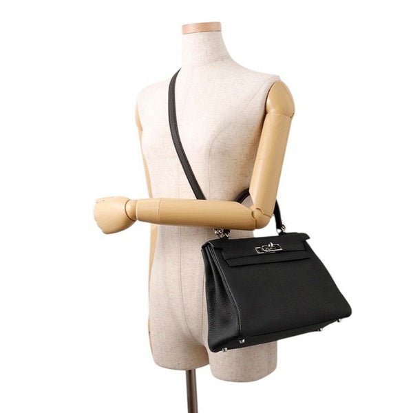 エルメス ハンドバッグ ケリー28 内縫い ブラック/シルバー金具 トゴ U刻印 ２wayショルダー 黒