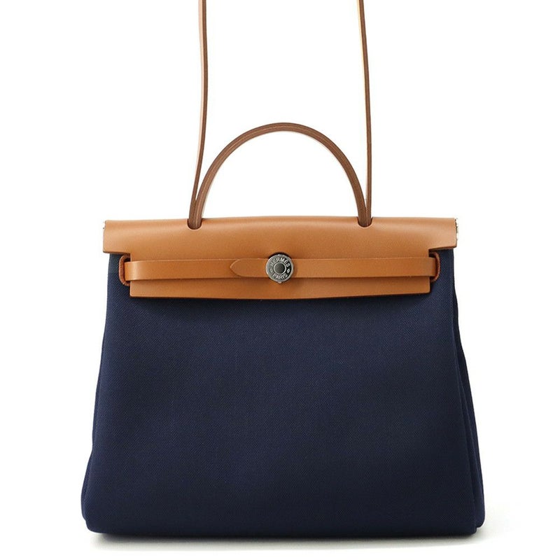 エルメス エールバッグジップPM ネイビー/ナチュラル/シルバー金具 トワルアッシュ/ヴァッシュハンター W刻印