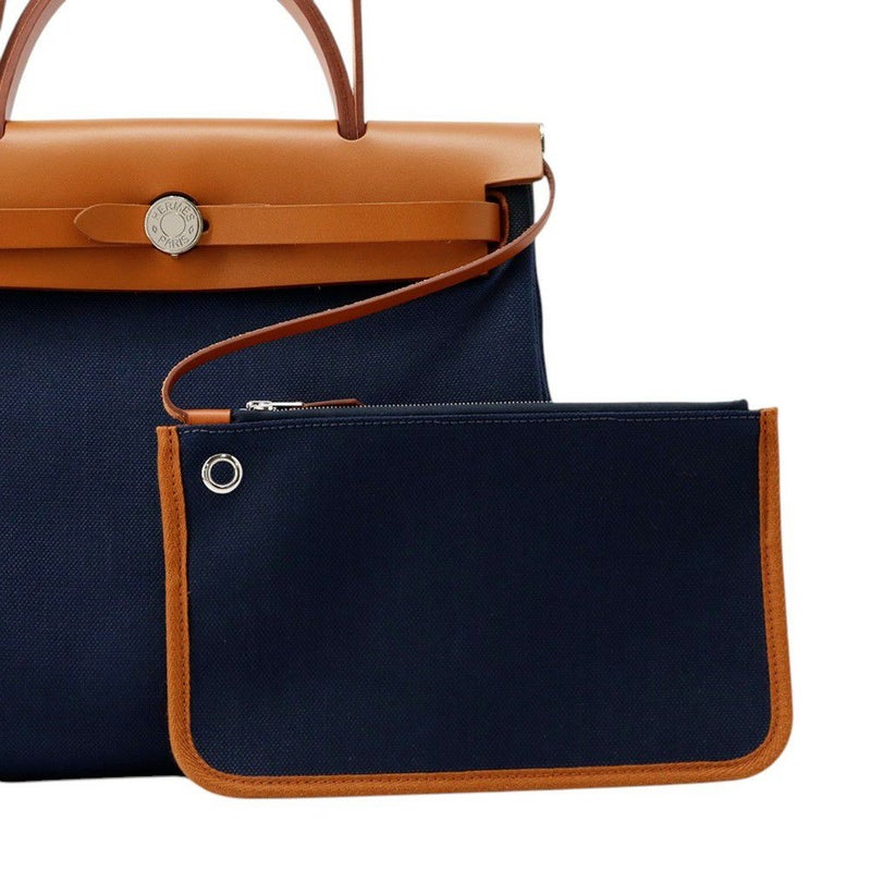 エルメス エールバッグジップPM ネイビー/ナチュラル/シルバー金具 トワルアッシュ/ヴァッシュハンター W刻印