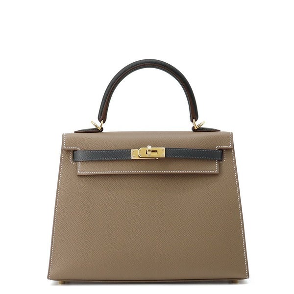 エルメス ケリー25 外縫い トリコロール エトゥープ/ブラック/アルドワーズ/ゴールド金具 エプソン W刻印 2wayショルダー
