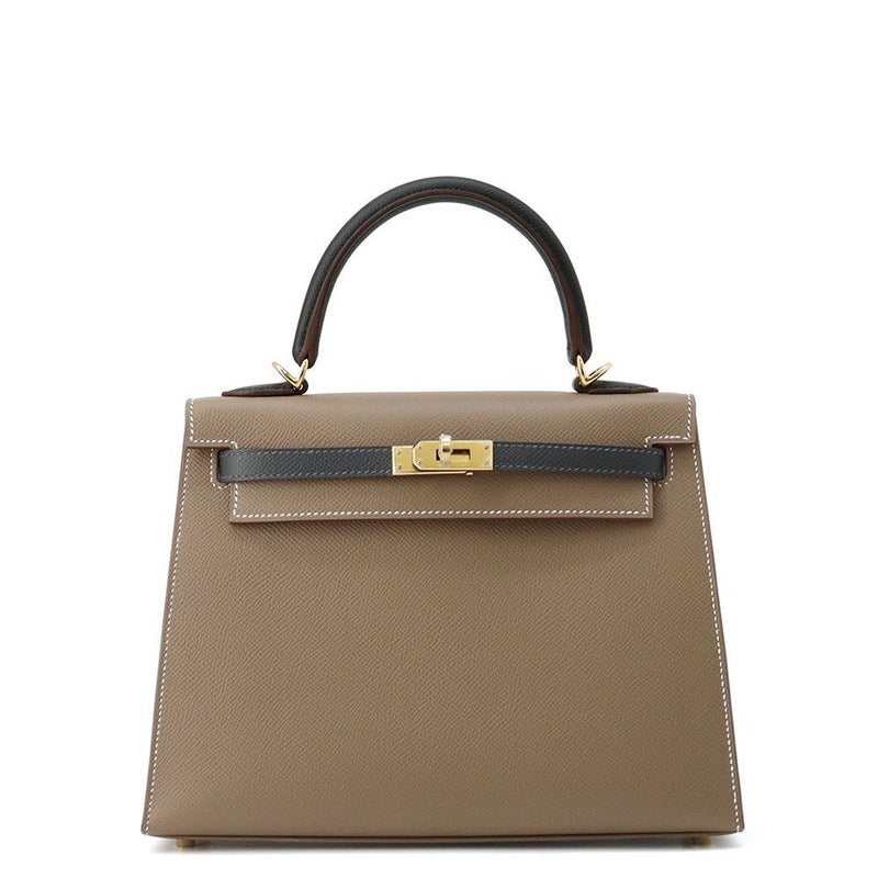 エルメス ケリー25 外縫い トリコロール エトゥープ/ブラック/アルドワーズ/ゴールド金具 エプソン W刻印 2wayショルダー