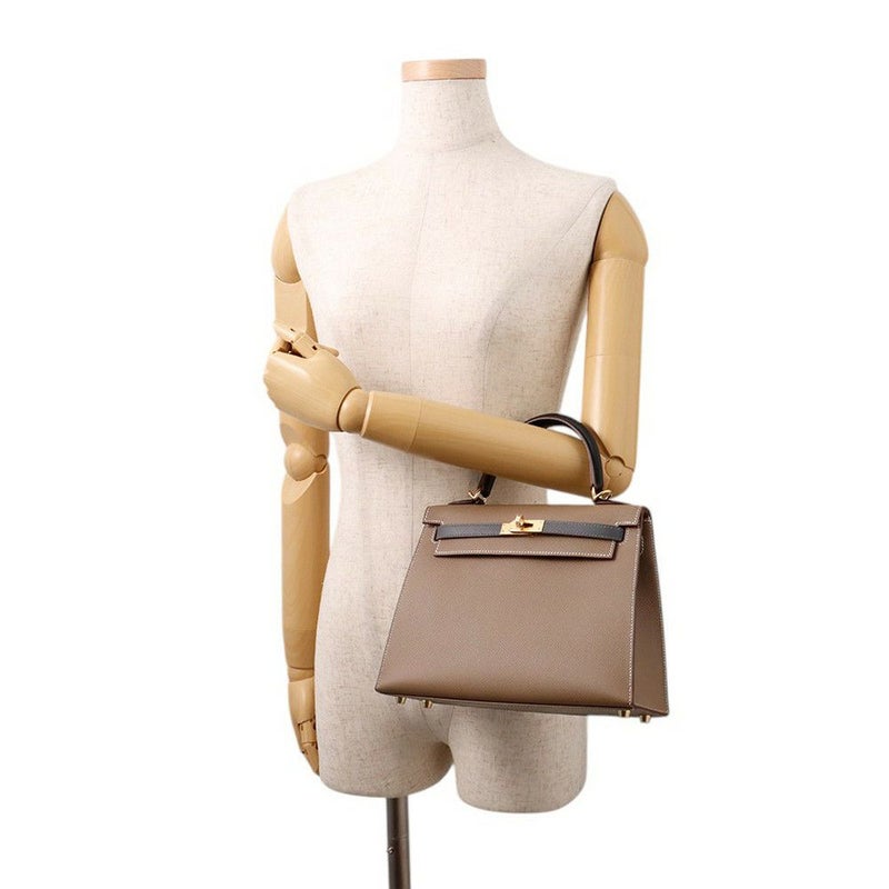 エルメス ケリー25 外縫い トリコロール エトゥープ/ブラック/アルドワーズ/ゴールド金具 エプソン W刻印 2wayショルダー