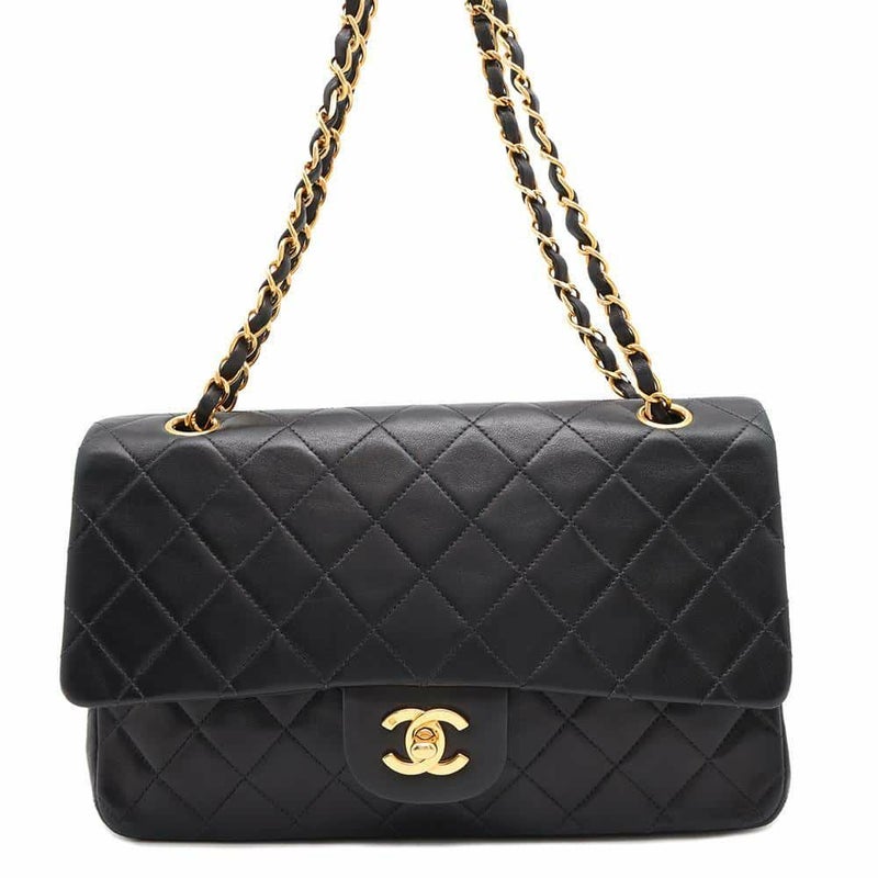 シャネル チェーンショルダーバッグ マトラッセ25 ココマーク ラムスキン ダブルチェーン A01112 CHANEL 黒