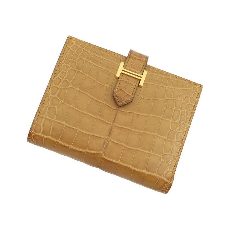 エルメス 二つ折り財布 ベアンコンパクト クラフト/ゴールド金具 アリゲーターマット B刻印 HERMES 財布