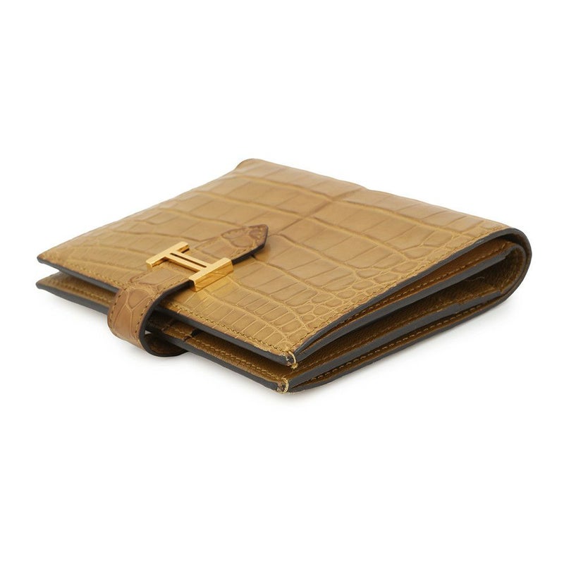エルメス 二つ折り財布 ベアンコンパクト クラフト/ゴールド金具 アリゲーターマット B刻印 HERMES 財布