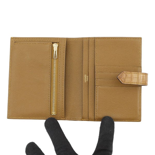 エルメス 二つ折り財布 ベアンコンパクト クラフト/ゴールド金具 アリゲーターマット B刻印 HERMES 財布