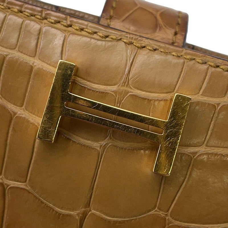 エルメス 二つ折り財布 ベアンコンパクト クラフト/ゴールド金具 アリゲーターマット B刻印 HERMES 財布