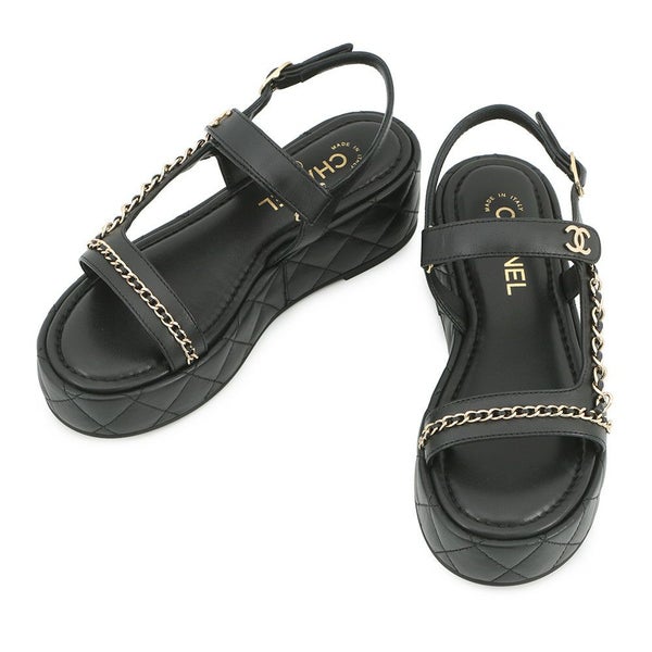 シャネル サンダル チェーンストラップ ココマーク レザー レディースサイズ38 G46300 CHANEL 靴 黒