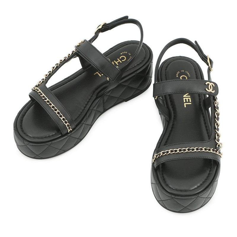 シャネル サンダル チェーンストラップ ココマーク レザー レディースサイズ38 G46300 CHANEL 靴 黒