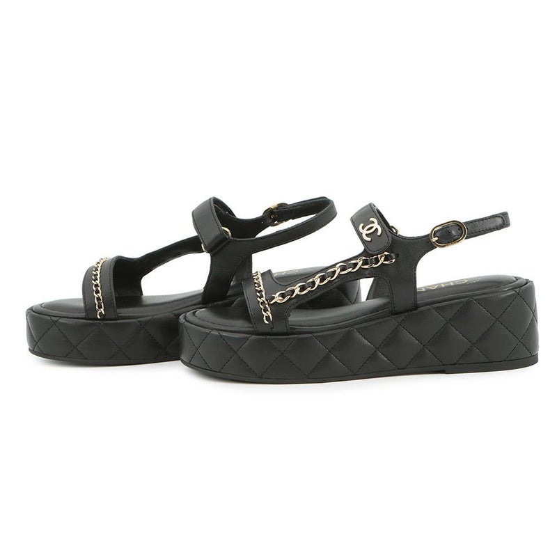 シャネル サンダル チェーンストラップ ココマーク レザー レディースサイズ38 G46300 CHANEL 靴 黒