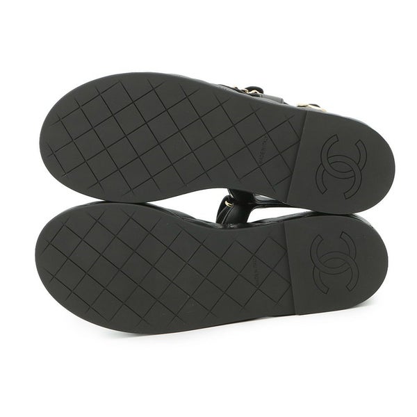 シャネル サンダル チェーンストラップ ココマーク レザー レディースサイズ38 G46300 CHANEL 靴 黒