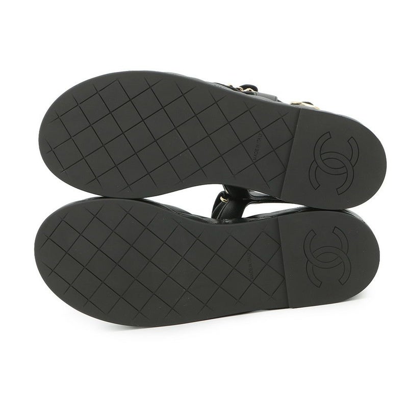 シャネル サンダル チェーンストラップ ココマーク レザー レディースサイズ38 G46300 CHANEL 靴 黒