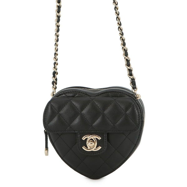 シャネル チェーンショルダーバッグ マトラッセ ココマーク ハート ラムスキン AP2784 CHANEL 黒